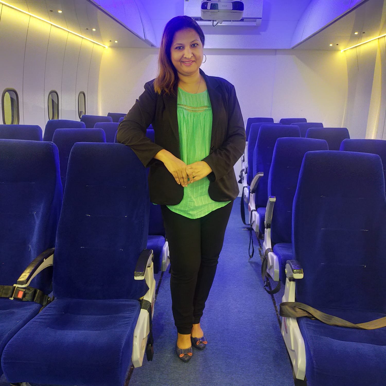 Inside a training aircraft cabin