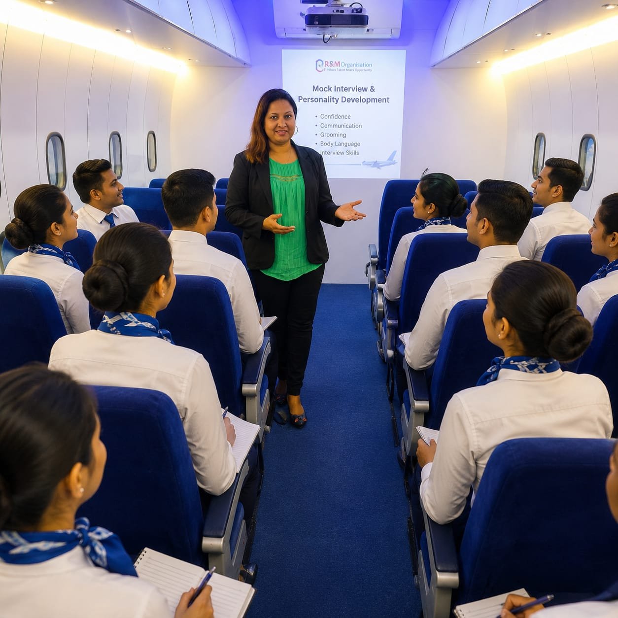 Mock interview and personality development session aboard our training aircraft cabin