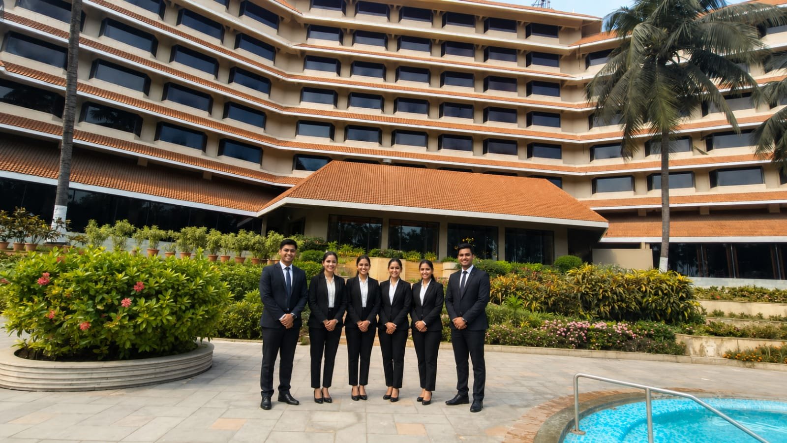 Hospitality trainees on-site at a luxury hotel